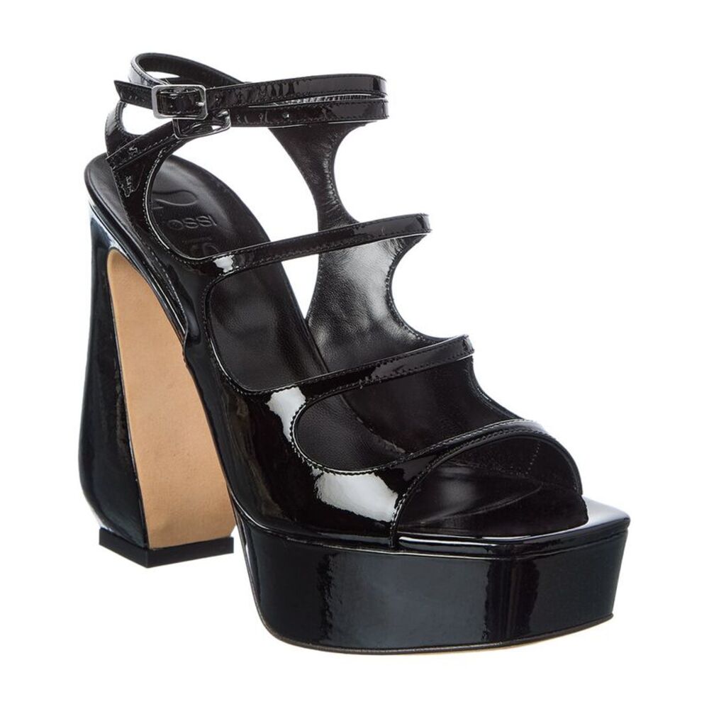 Sergio Rossi 90 Patent Platform Sandal, Black